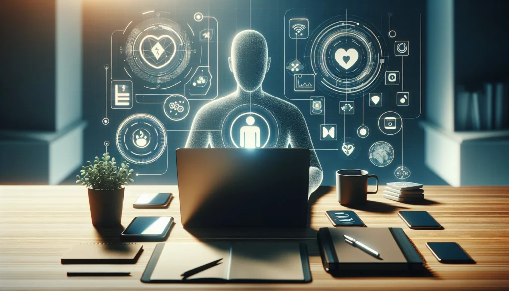 Bem-estar digital na prática: reduza tempo de tela com ajustes no Android e iPhone, ative modos de foco e durma melhor sem perder produtividade Imagem de bem-estar digital guia com pessoa em mesa de trabalho, laptop, smartphone e interfaces na tela